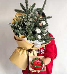 Сет "Sweet Tinsel" букет из нобилиса и бенто тортик