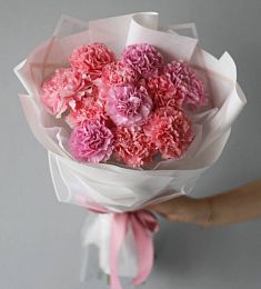 Букет из 11 ярких гвоздик микс